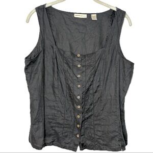 Black Linen Tank Top L Square Neckline Romantic Goth Valerie Stevens Separates